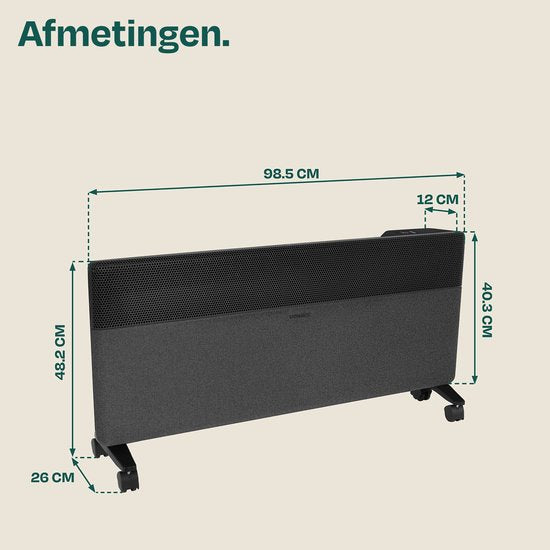 VONROC Luxe Elektrische Kachel – Textiel Paneel - Inverter - 2500W – 30m² – Zwart – wifi
