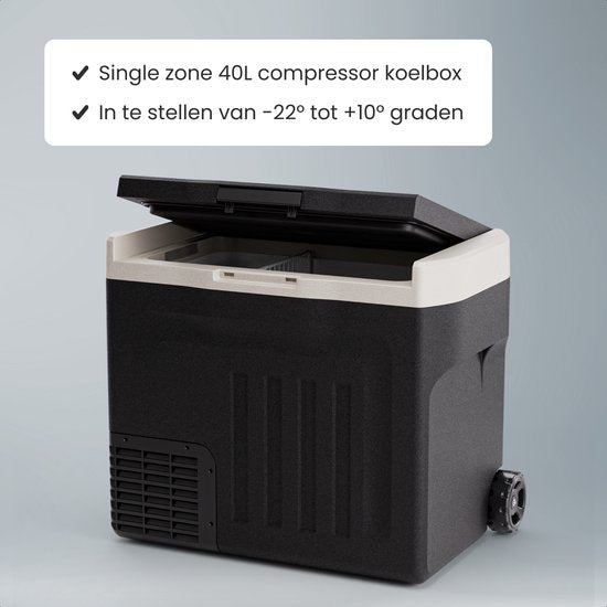 Auronic Elektrische Koelbox - Compressor - 40L - 12V en 240 volt - Camping Koelkast - Frigobox Auto - Met Wielen en Hendel - Zwart