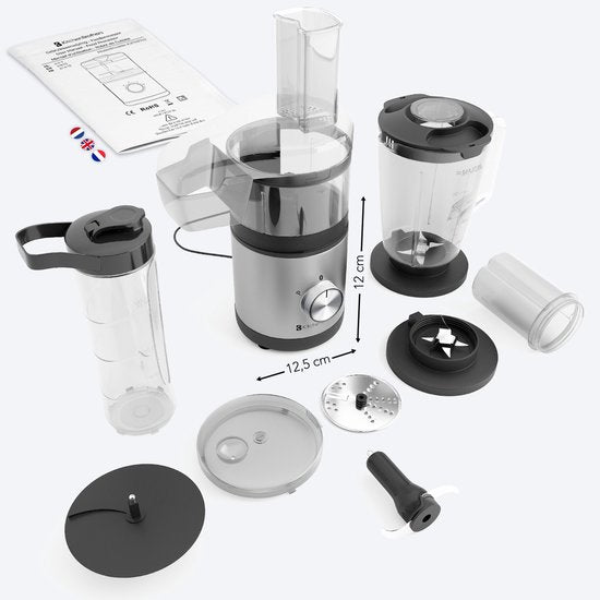 KitchenBrothers Foodprocessor - 5 in 1 Multifunctioneel Model - Hakmolen - Groentesnijder - BPA Vrij - 0,5L - Keukenmachine - Uiensnijder - RVS