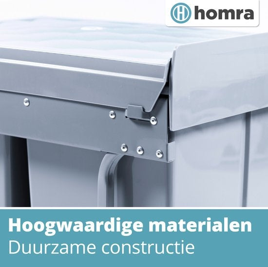 Homra Inbouwprullenbak – Uittrekbaar & Soft-Close – 2x20L – 34 x 48 x 41,5 cm – Grijs