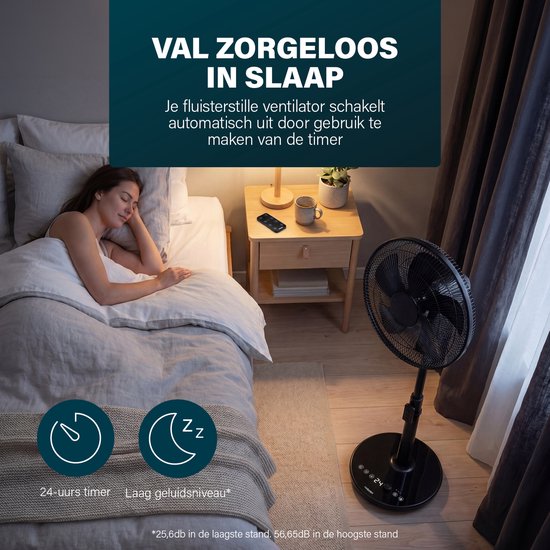 Princess DC Staande Ventilator - Extra Stil - ⌀40cm - 24 snelheden - In Hoogte Verstelbaar – 4 windmodi – 1‑24 uur timer – 90° Oscillatie – Met Afstandsbediening - 354860