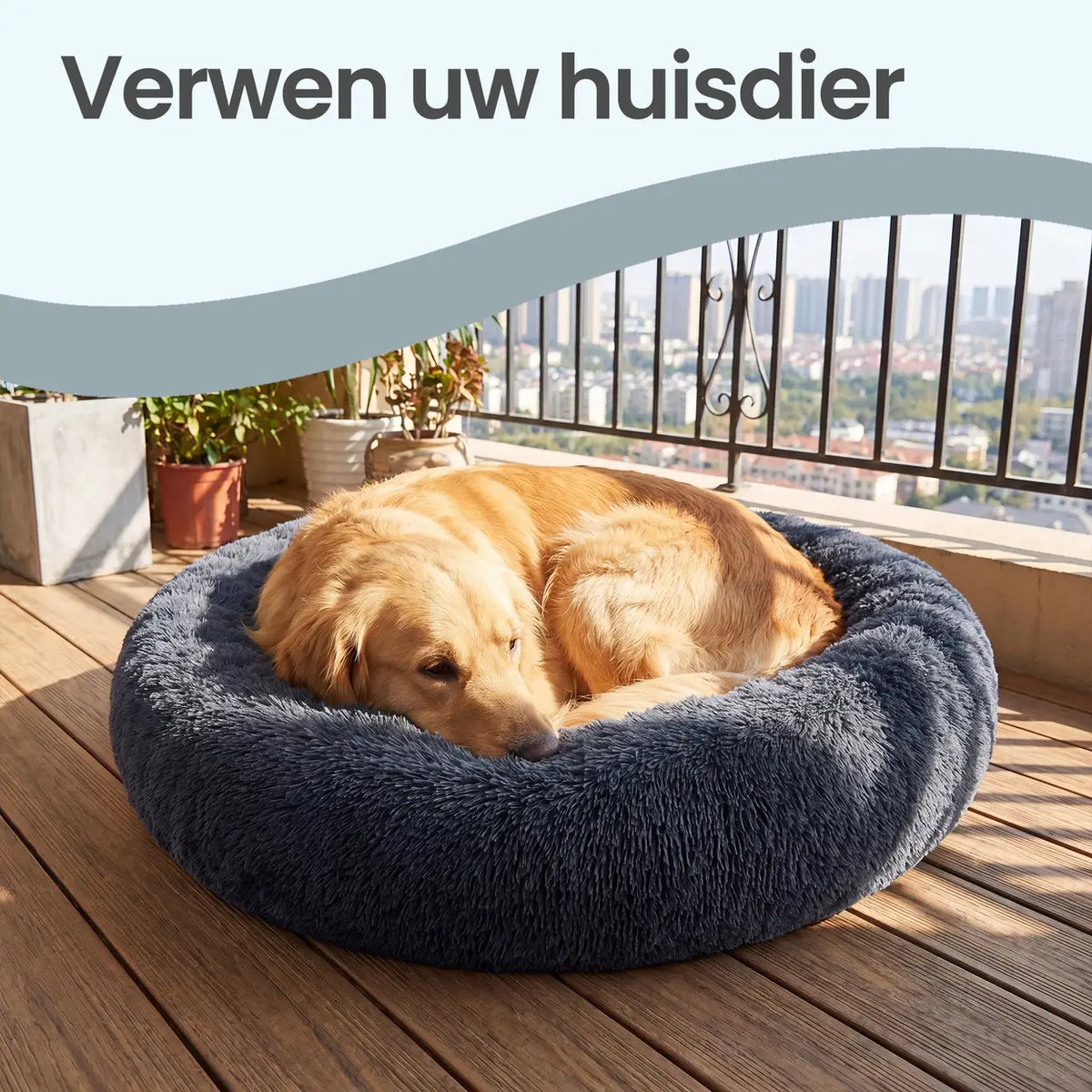Joyfurnos Donut Hondenmand Fluffy Kalmerend - Afneembare Wasbare Hoes - 100 cm - Donkergrijs