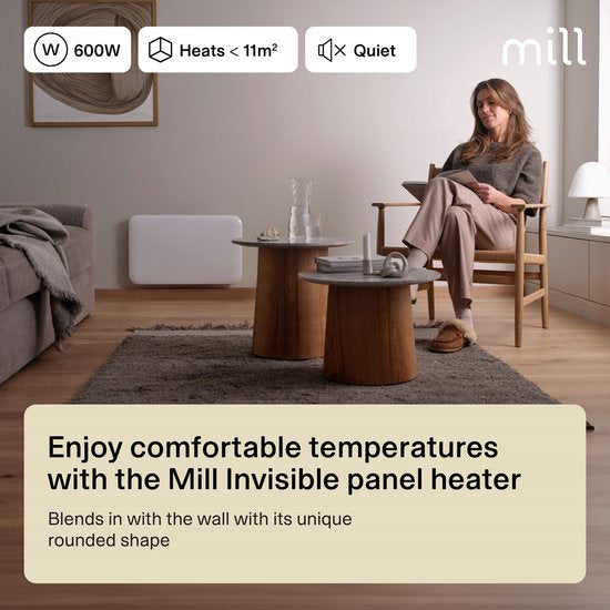Mill IB600DN - Stalen paneelverwarming - 600 Watt- tot 11 m2 - 100% stil - geschikt voor de badkamer