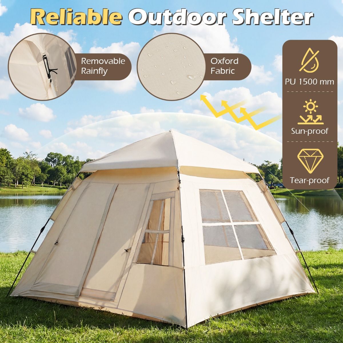 Coast Pop-up familietent - snel opzetbaar - 4 personen - beige