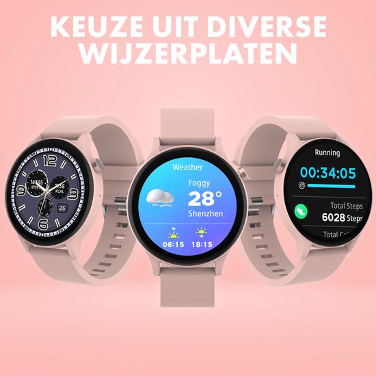 Denver Smartwatch SWC338 - Volledige Belfunctie, Hartslag, Bloeddruk, Saturatie, Slaapmonitor, Multisport - Android & iOS - Roze