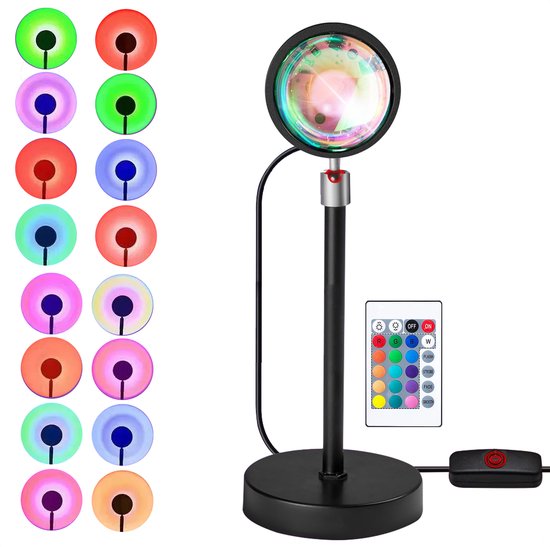 Mobstore Sunset Projector – 16 Kleuren LED – 360° Draaibaar – Ø7 x 27 cm – Incl. Afstandsbediening – Zwart