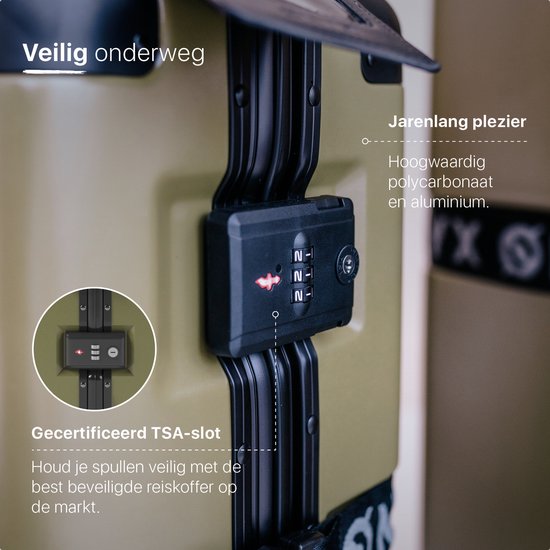 ONYX Check-in Koffer 65 Liter - Reiskoffer met TSA slot - Spinner wielen - Lichtgewicht Trolley - Aluminium sluiting - Olive groen