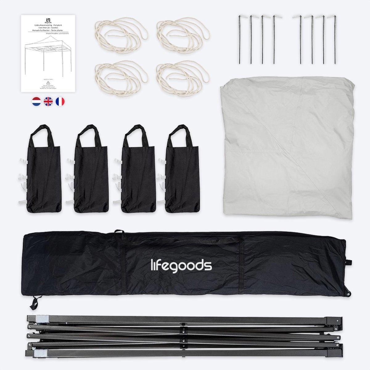 LifeGoods Partytent Easy Up - 3x3 m - Wit - Waterdicht - In hoogte verstelbaar - Inclusief draagtas met wieltjes