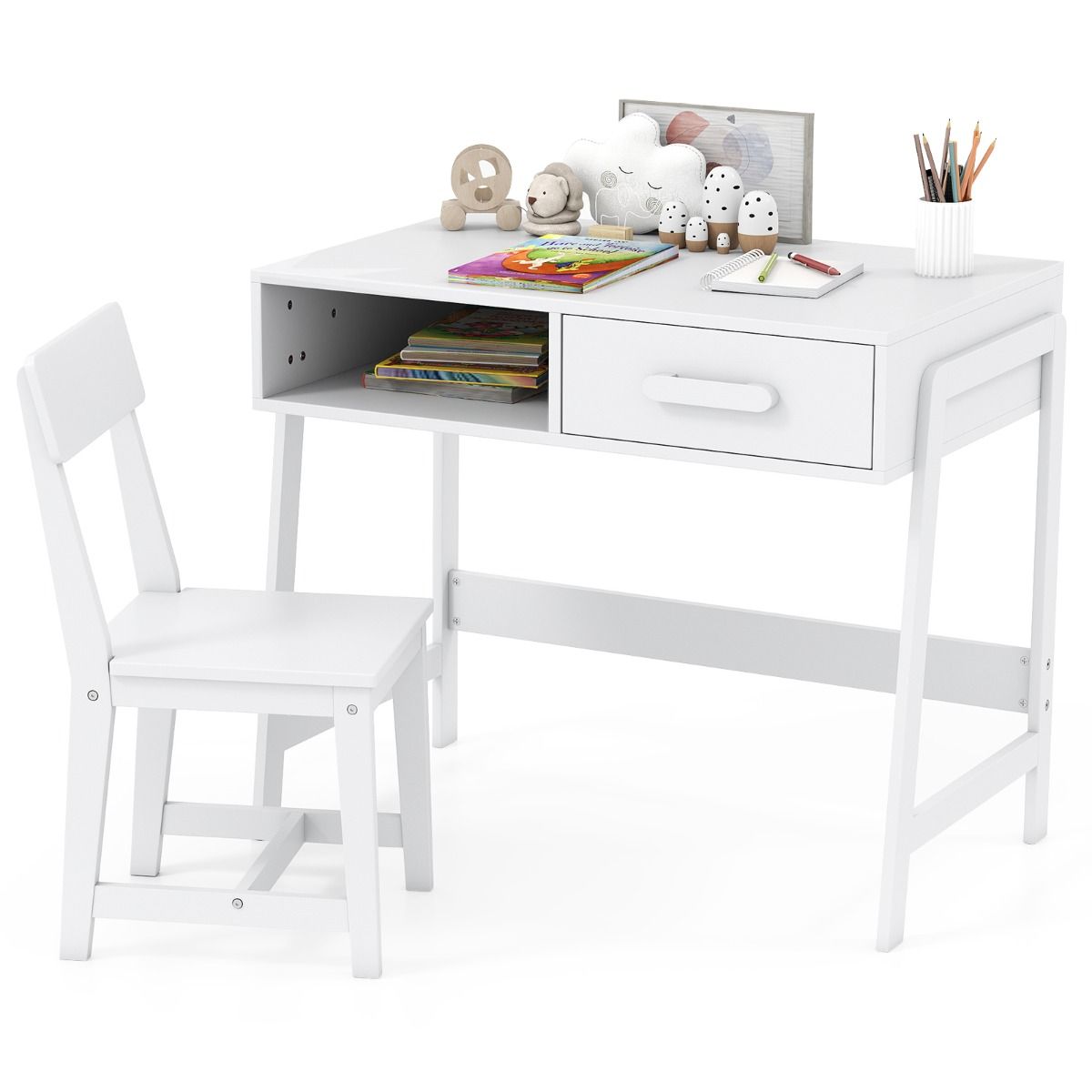 Coast Kinderbureau met stoel - met lade en plank - ergonomisch ontwerp - wit