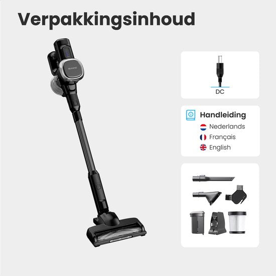 Auronic Steelstofzuiger Draadloos - 220W - Zelfstaande Steelstofzuiger - Zonder Zak - Vacuum Cleaner - Zwart