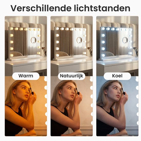Bayt Hollywood Spiegel met verlichting - Make Up Spiegel met Verlichting - Spiegel Met Verlichting - Dimbaar - 10x Vergroting - 58x46cm - Wit