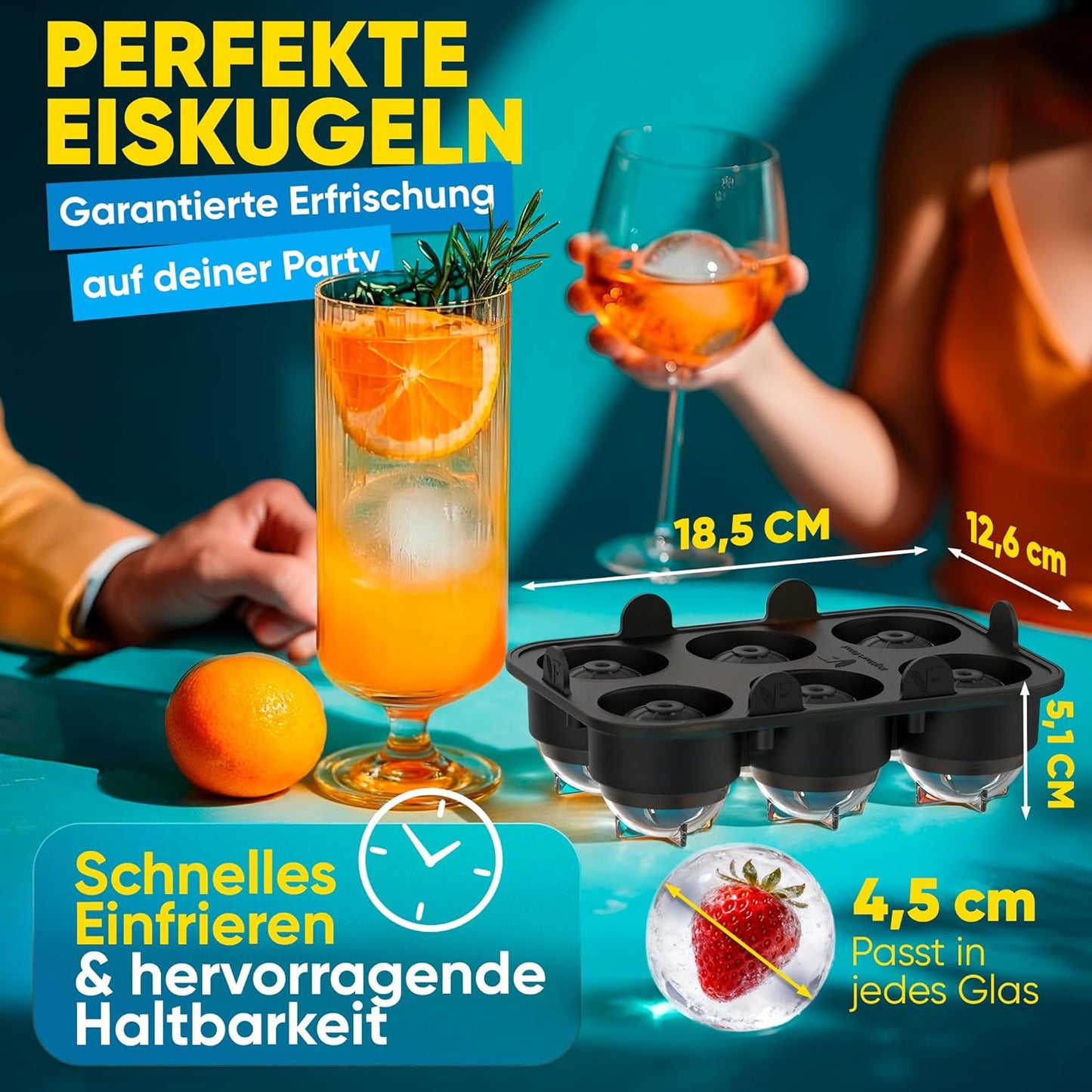 Neighbour's Friend - Gepatenteerde XXL ijsblokjesvorm Platinum - ronde grote ijsblokjesvorm voor cocktails, gin & dranken - 6 ijsballen, vaatwasmachinebestendig