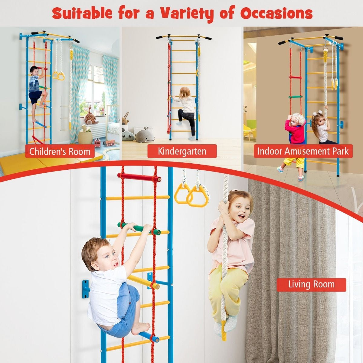 Coast Klimrek Voor Kinderen - Met Ringen - 110 x 83 x 220 cm - Geel