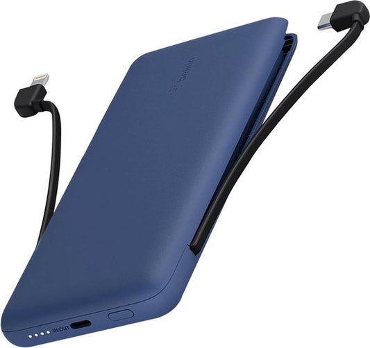 Belkin 10K PD - Powerbank - Met Geïntegreerde Kabels (USB-C & Lightning) - Blauw