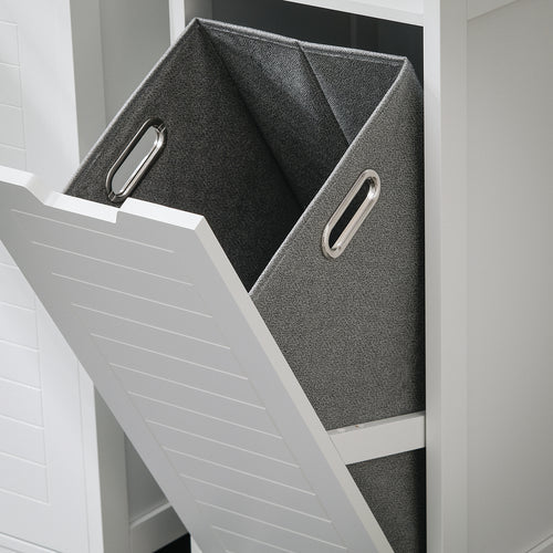 SoBuy Badkamerkast met 1 lade - Incl. 1 uitneembare wasmand - 30 x 30 x 90 cm - Max. 15KG - Wit