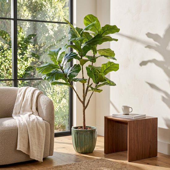 Mica Decorations Ficus Lyrata Kunstplant - Kunststof Kamerplant in Zwarte Pot - Water- en UV Bestendig voor Binnen en Buiten - Onderhoudsvrij Botanisch Decor - H150 x Ø50 cm - Groen