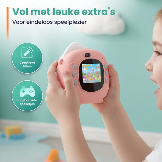ODESSEY Kindercamera met Printer - Full HD - Selfie Camera - 32GB SD Kaart - Foto - Video - Spelletjes - Digitale Camera Kinderen - Fototoestel voor kinderen - Roze