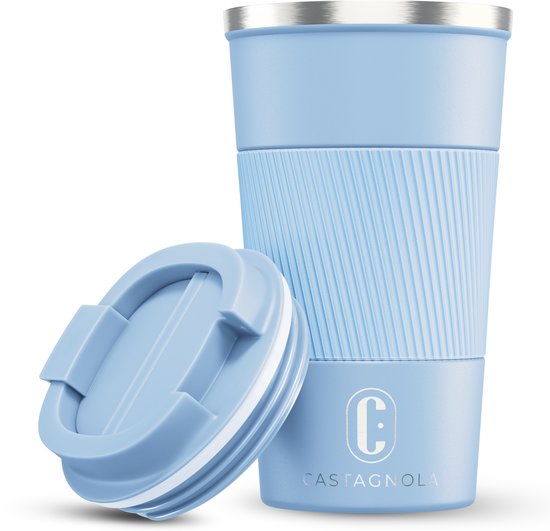 Castagnola Thermosbeker - Koffiebeker To Go - Travel Mug voor Koffie en Thee - Theebeker - 510 ML - RVS - Lichtblauw