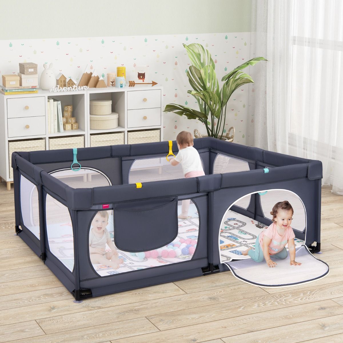 Coast Babybox met Matras en 50 Speelballen 189 x 158 x 68 cm - Donkergrijs