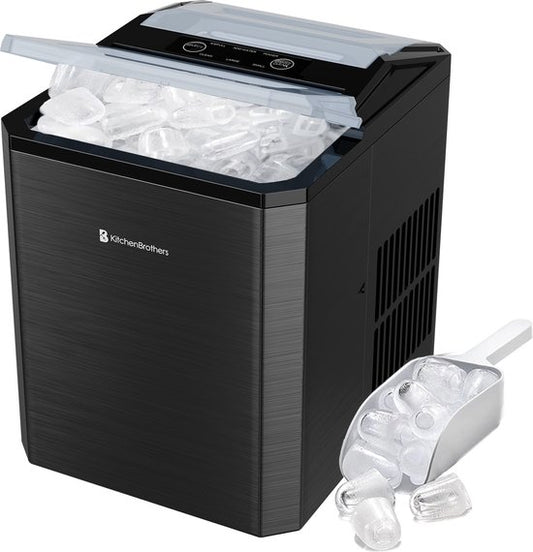 KitchenBrothers IJsblokjesmachine - 1L - Easy Clean + Zelfreinigingsfunctie - IJsblokjesmaker – 12kg/24 uur - Gunmetal RVS