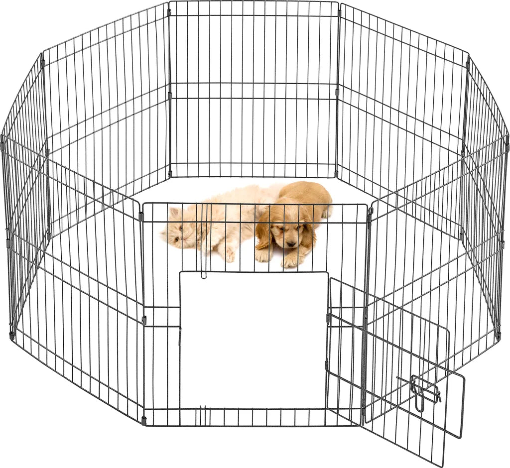 Yaheetech Puppyren 8 Panelen 127 x 127 x 61 cm - Zwart - Opvouwbare Hondenren met Deur voor Puppy's en Kleine Huisdieren