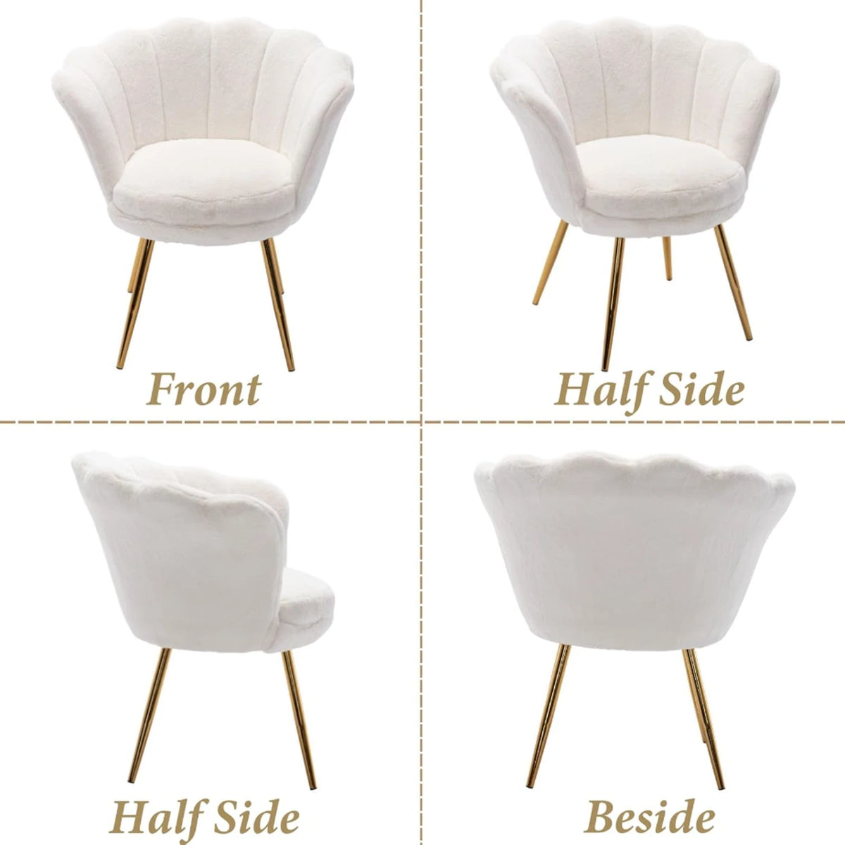 Ya-Home Fauteuil in Bloemvorm met Gouden Poten - Pluche Loungestoel - 70 x 60 x 76 cm - Wit