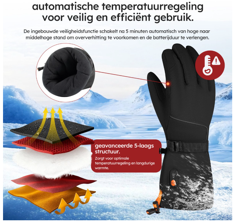 Saaf – Verwarmde Handschoenen Premium – Maat M – Zwart Polyester – 3 Warmtestanden & Oplaadbaar – Water- & Windafstotend – Optimaal Comfort