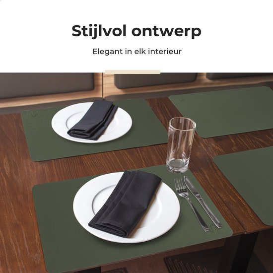 Castagnola Lederlook Placemats - Antislip Placemat van Kunstleer - Waterafstotende Onderlegger - Onderzetter - 6 Stuks - 45 x 30 cm - Groen