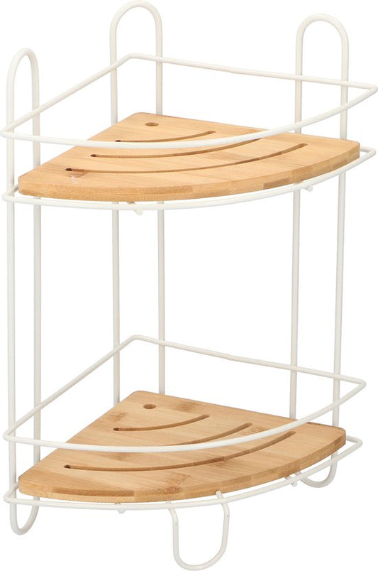 Bath& Shower Badkamer Hoekrek - 36 x 20 x 20 cm - Metaal en Bamboe - 2 Legplanken
