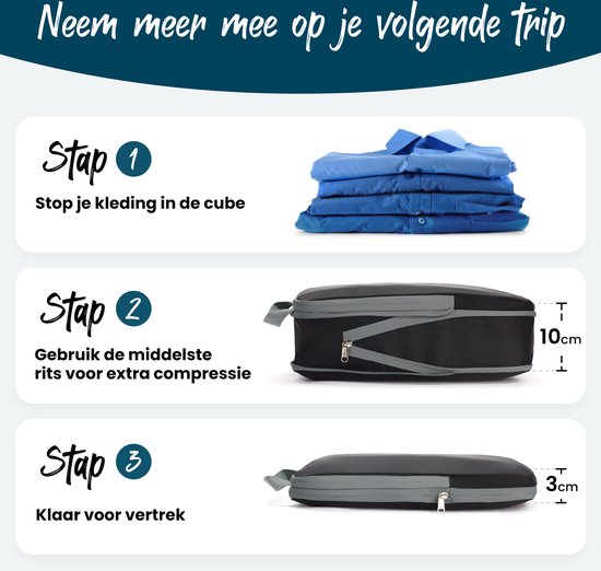 Compression Packing Cubes - Set van 6 Compressie Cubes - Met Compressierits - Multi Color - Sunflake