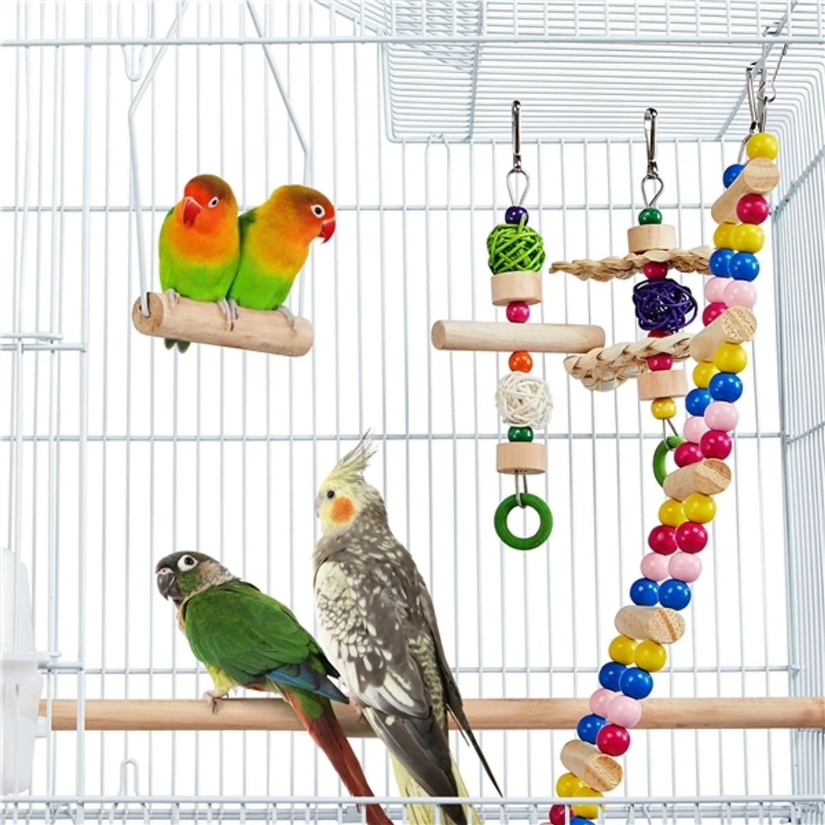 Yaheetech Vogelkooi Met Verrijdbaar Onderstel – Voorzien Van 10 mm Tralieafstand En Uitneembare Bodemlade En Inclusief Speelgoedset – Voor Parkieten En Kanaries – Wit Gepoedercoat Metaal – 46 x 35,5 x 158,5 cm