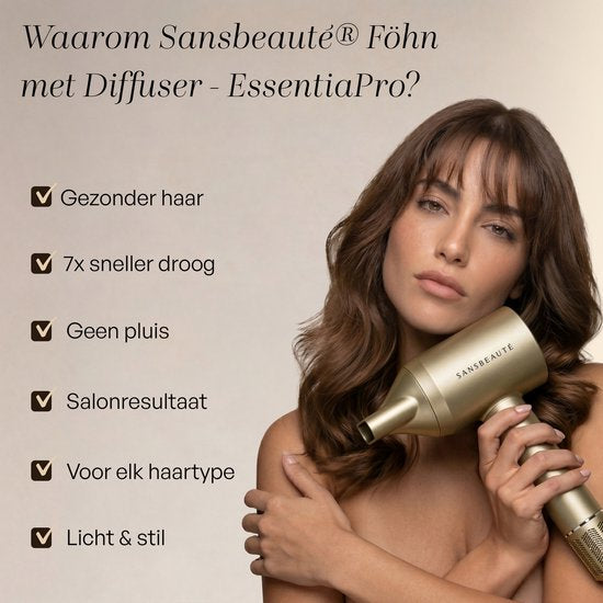 Sansbeauté® Föhn met Diffuser - Krullen - 110.000RPM - Ionische Haardroger met Borstel - 3 Standen - 3 Opzetstukken - Reisföhn - Sèche Cheveux - Krul Feun Set - Haarföhn met Defuser - Hair Blow Dryer - Kappersfohn - 2000W