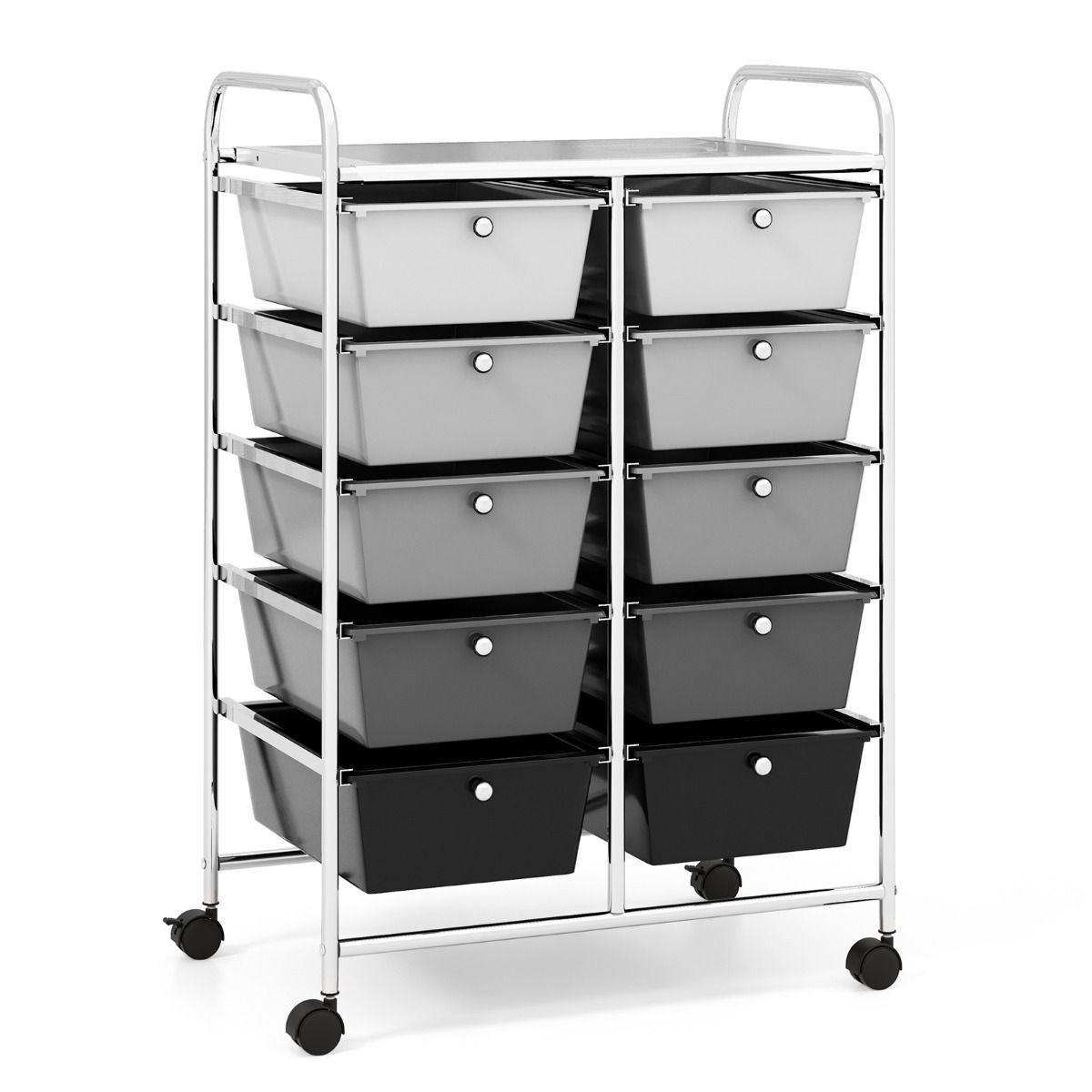 Coast Opbergwagen met 10 lades - metalen frame - vergrendelbare wielen - zwart en grijs
