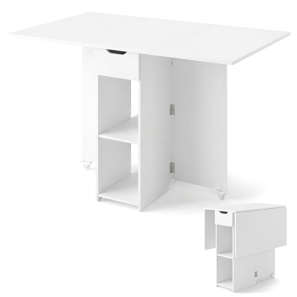 Coast Opvouwbare Keukentafel - met lade en opbergplanken - geschikt voor vier personen - wit/rustiek bruin/zwart