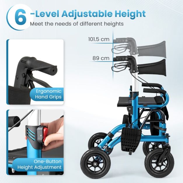 Coast 2-In-1 Rollator - Loophulp - Verstelbaar - Met Tas - Zwart/Blauw