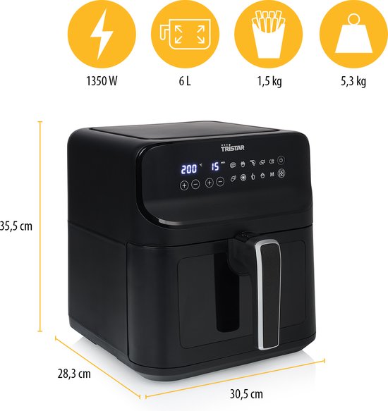 Tristar FR-9037 - Airfryer XXL - 6,2L - Met kijkvenster - 10 Bakprogramma's - PFAS-vrij