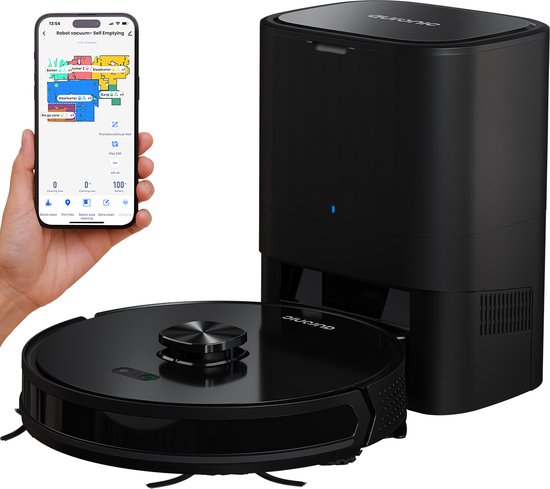 Auronic Robotstofzuiger – Dweilfunctie & Lidar Navigatie – Tot 180 min Gebruiksduur – 4000Pa Zuigkracht – 34,5 x 34,5 x 9,7 cm – Zwart