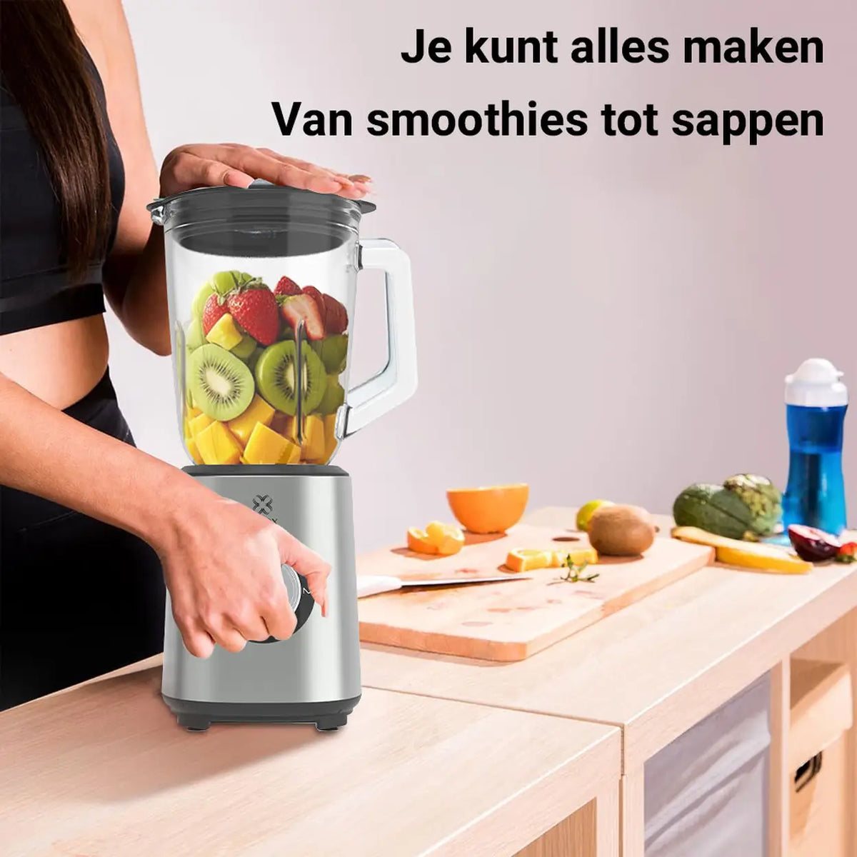 Woox Blender MX0198 - Zilver - 1000 W - 1,5 Liter - 10-Bladig RVS Mes - 3 Standen met Pulsefunctie - 20 x 20 x 38 cm