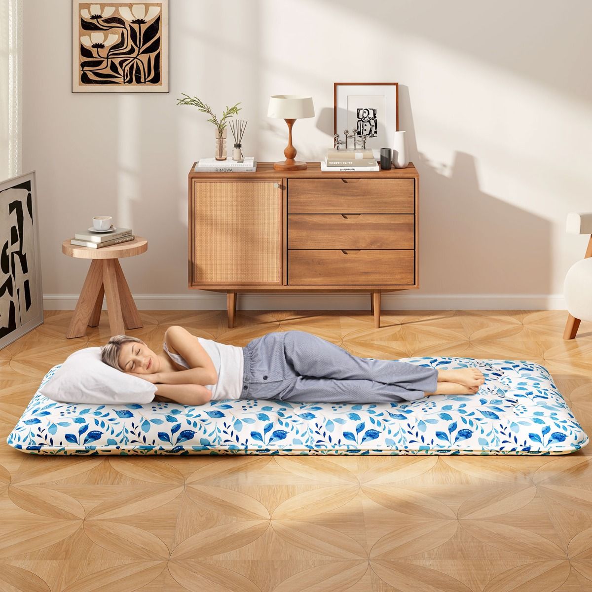 Coast Draagbare Opvouwbare Futon Matras Blauw 90x200 cm – Met Wasbare Hoes en Draagtas