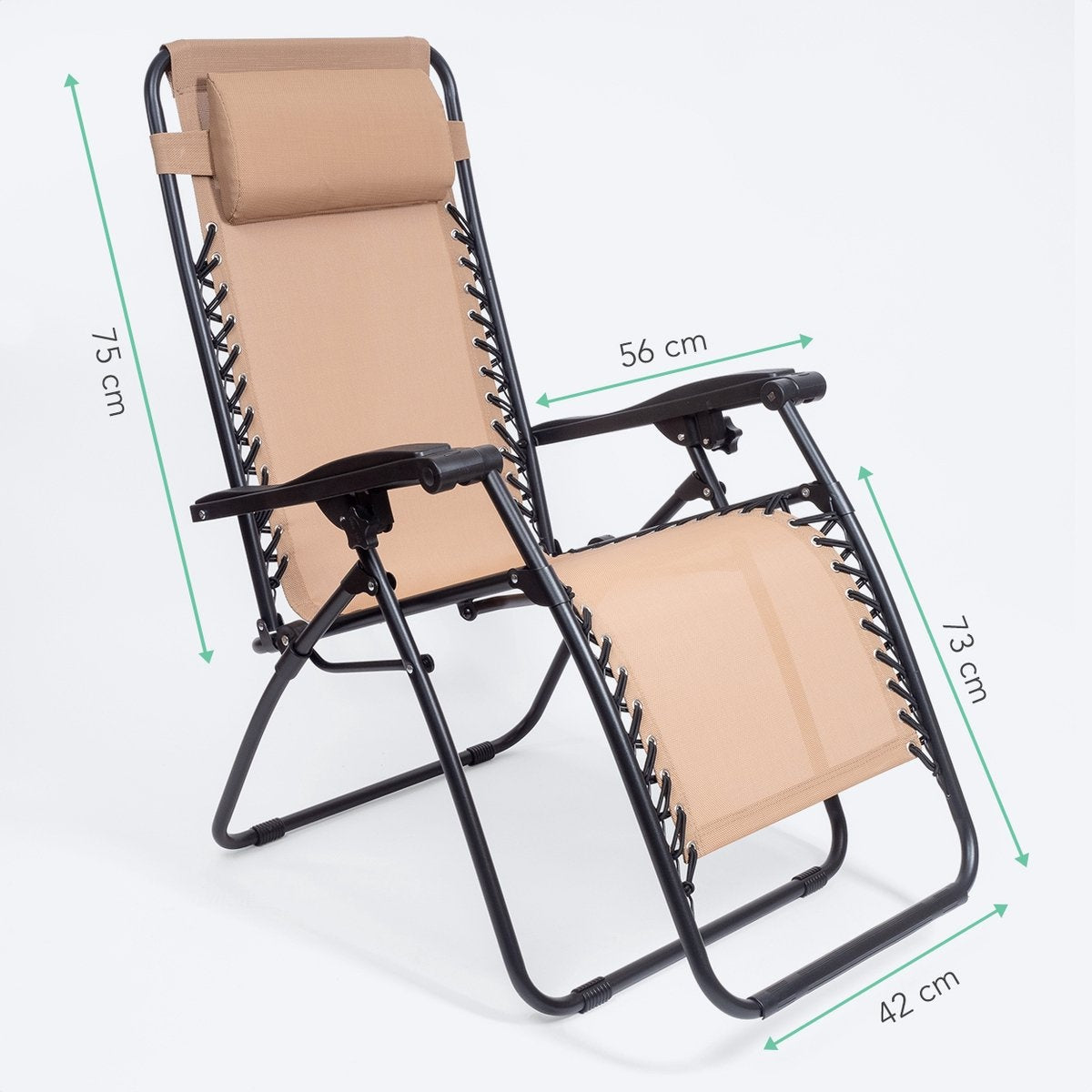LifeGoods Opvouwbare Tuinstoelen - 30°-90° Verstelbaar - Metaal - Beige