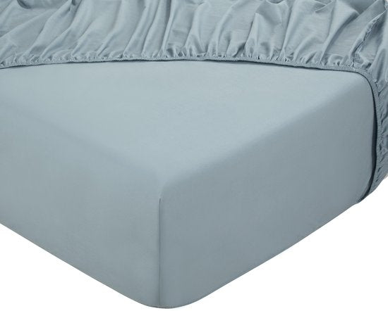 DoubleDry Hoeslaken 100% Natuurlijk Katoen - Tweepersoons 180x200 cm - Zacht & Ademend - Rondom Elastiek - Lichtblauw