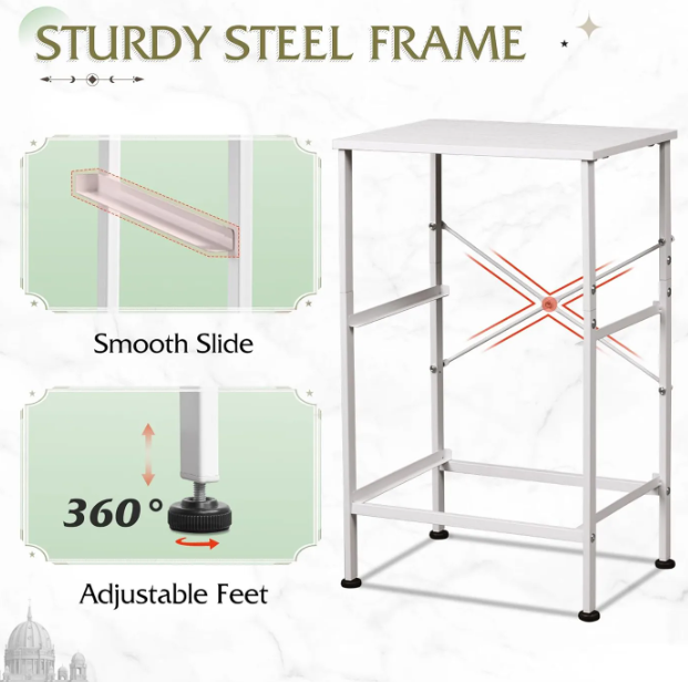 WLIVE Nachtkastje 2 Stoffen Lades - Wit - Metalen Frame - 39,8 x 29,8 x 63,1 cm