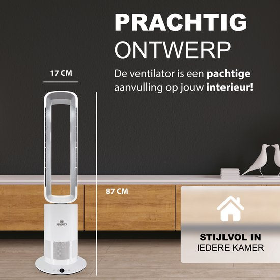 Energiezuinige Elektrische Kachel Aironex - Verwarming en Verkoeling in 1 - Heater - Design Ventilatorkachel - Kachelventilator - Verwarming ElectrischBladloze Ventilator - Torenventilator Aironex - Ventilator Staand - Aircooler