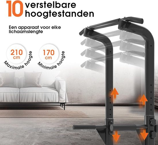 DH FitLife Power Tower Dip Station - vrijstaande optrekstang - rugtrainer - krachtstation - power rack - thuis gym