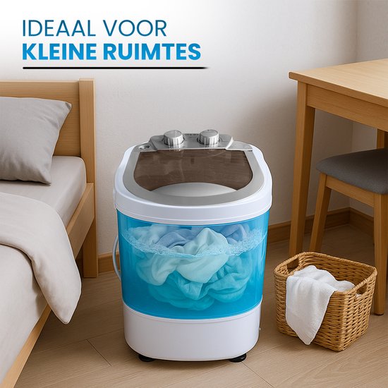 Vonia Mini Wasmachine - Kleine wasmachine - Met centrifuge en bovenlader - Wascapaciteit 2,6 kg - Energiezuinig - Wit/Blauw