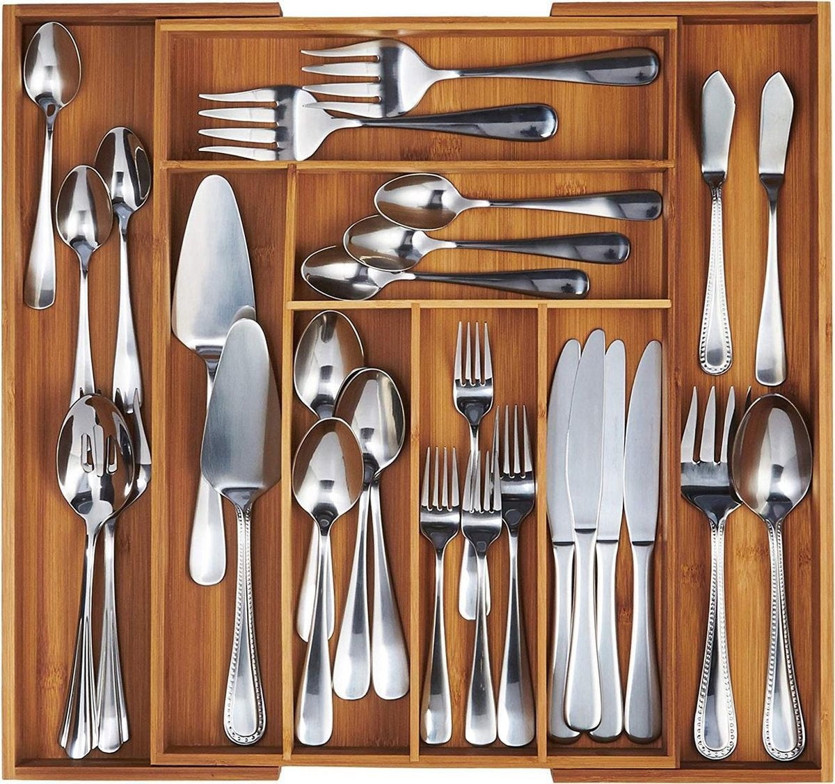 KitchenBrothers Bestekbak - Verstelbare Besteklade - 30 tot 44.5cm - Bamboehout