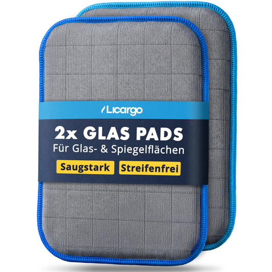 Licargo 2x glas reiniging pad - microvezel glasdoek 16 x 22 cm - streeploos voor autoruiten en spiegels