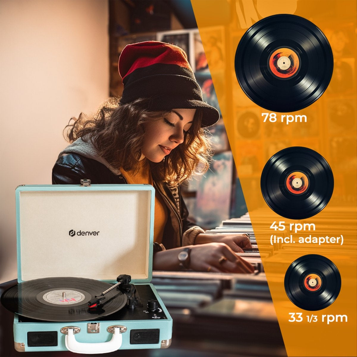 Denver Platenspeler - Ingebouwde Speakers - Incl. PC Software - Auto-stop - Retro - VPL120 - Blauw