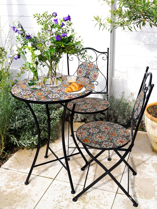 AXI Amélie Bistro Stoelen – Inklapbaar – Casa del Sol – Metalen inklapbare tuinstoelen – Hoge rugleuning – Set van 2 stuks – Mozaïeklook – Ingelegd met keramische tegels – 150 kg draagkracht – Tuin, terras of balkon