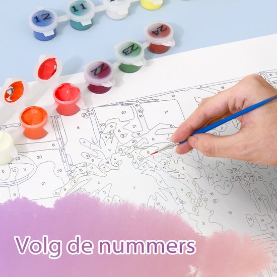 Rubye® Schilderen Op Nummer Volwassenen – Grachtenpand – Inclusief Verf en Penselen – Canvas Schildersdoek - Kleuren op Nummer - 40x50cm